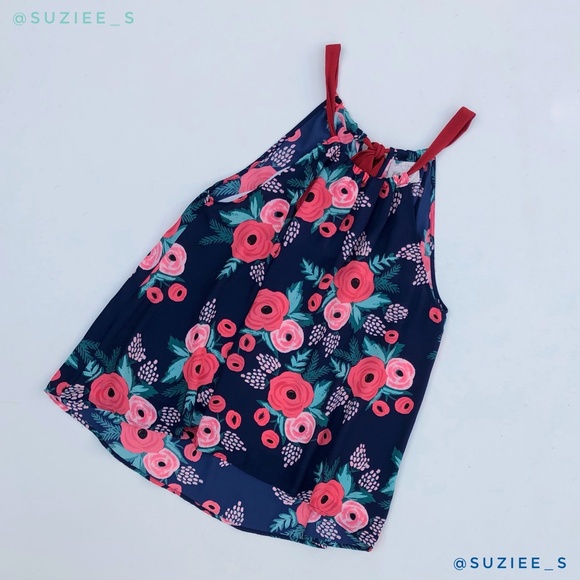 Paper Crown X Rifle Paper Co. Floral Spanish Rose Print Aster Tie Neck Top L - Picture 7 of 12